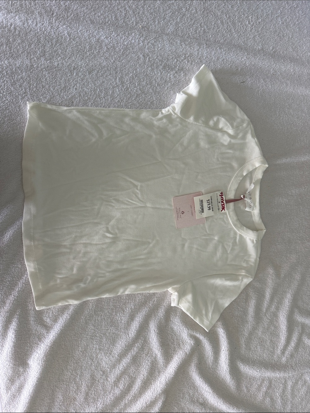 Women's White Ribbed Short Sleeve Tee - (Brand: unknown)